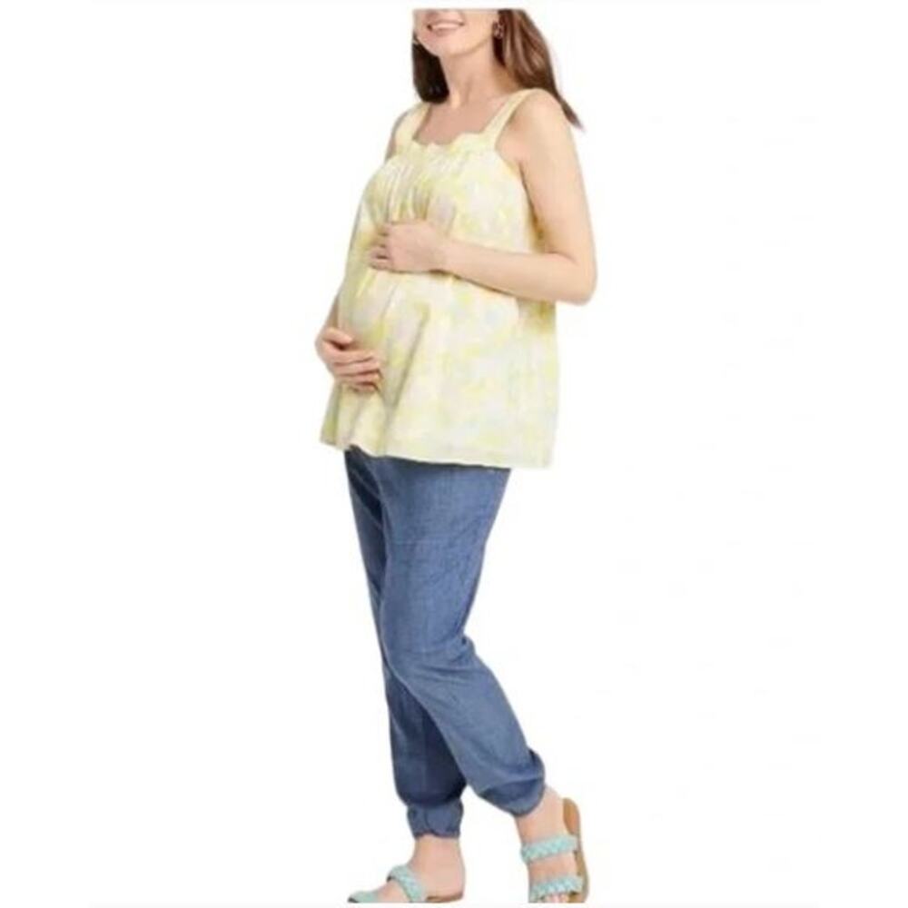 New The Nines by Hatch Cotton Maternity Yellow Floral Sleeveless Blouse Medium - Picture 6 of 7